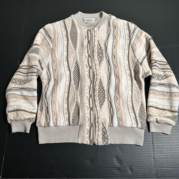 Sweaters - Women’s Vintage 90s Cooji Style 3D Knit Sweater Orange Cream Biggie Cosby MEDIUM